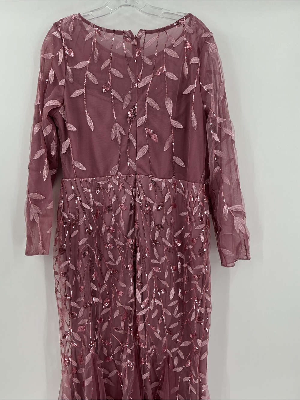 Sequin Leaf Embroidered Mermaid Gown Mauve 3/4 Sleeve Formal Dress S - Picture 2 of 13